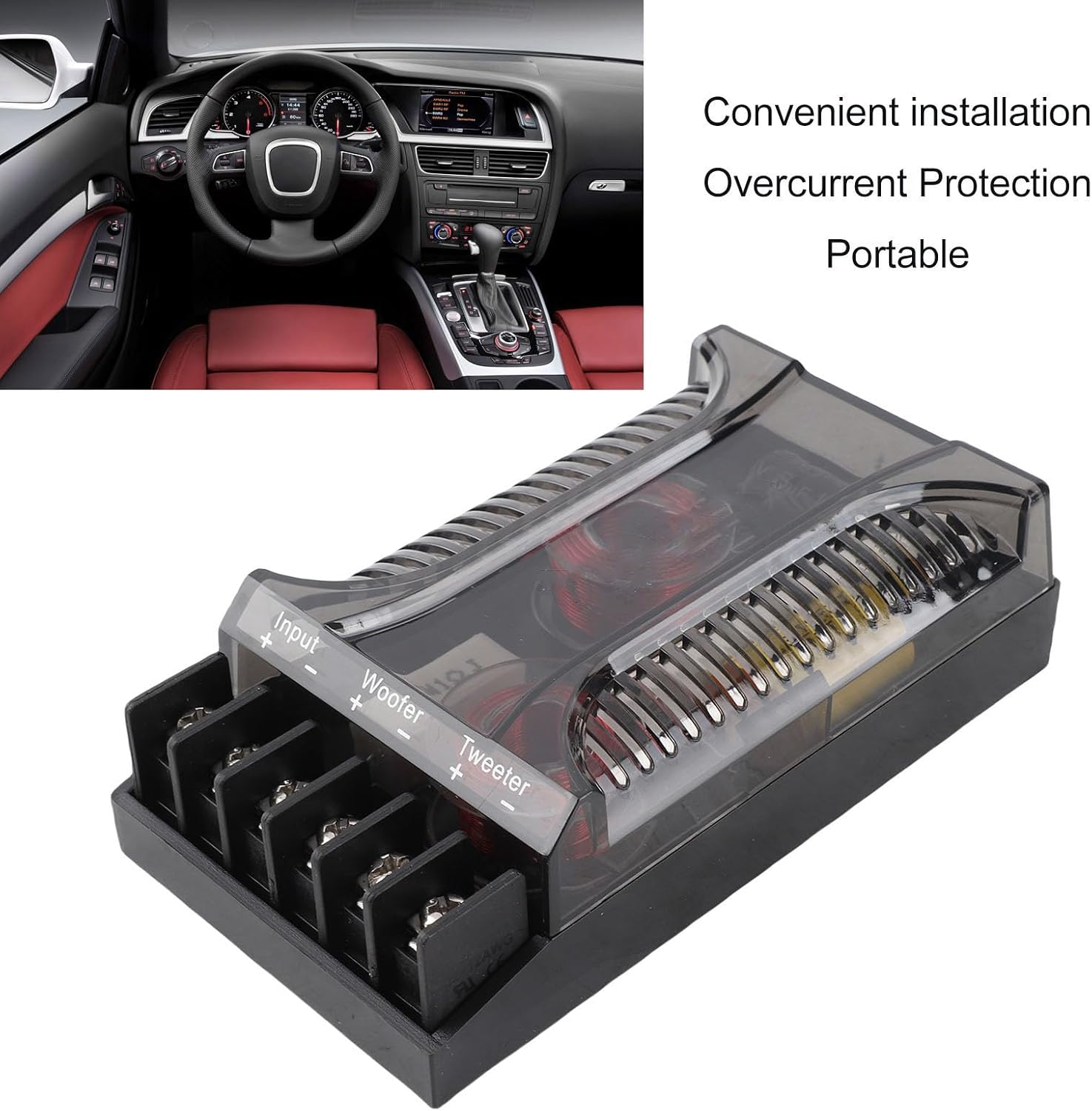 Ejoyous 2 Way Car Audio Crossover, 2Pcs Universal Heat Dissipation Speaker Frequency Divider with Overcurrent Protection, for Car Speaker System for Superior Sound Quality