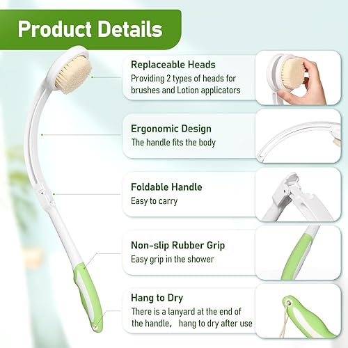 Miniatura 6 de Fanwer Aplicador de loción 3 en 1 para espalda, para personas mayores y para la espalda, cepillo de baño para ducha para hombres y mujeres con mango