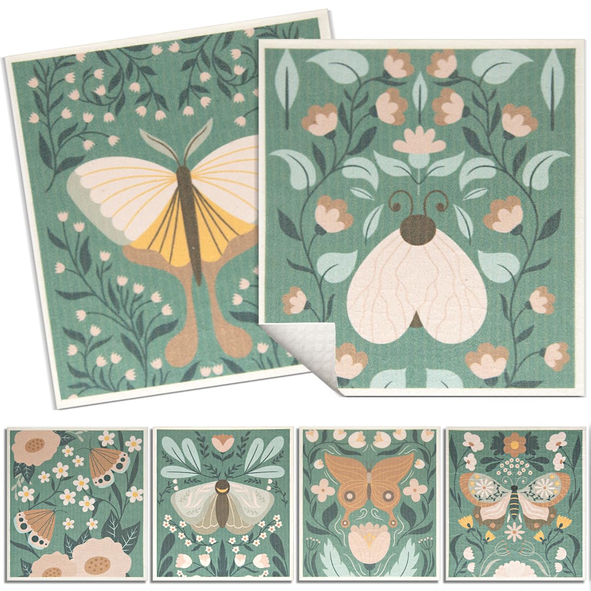 6 - Pack Swedish Kitchen Dish Cloths - Reusable Paper Towels for Counters & Dishes - Eco Friendly Cellulose Sponge Cloth - Assorted (Butterfly) — image 1