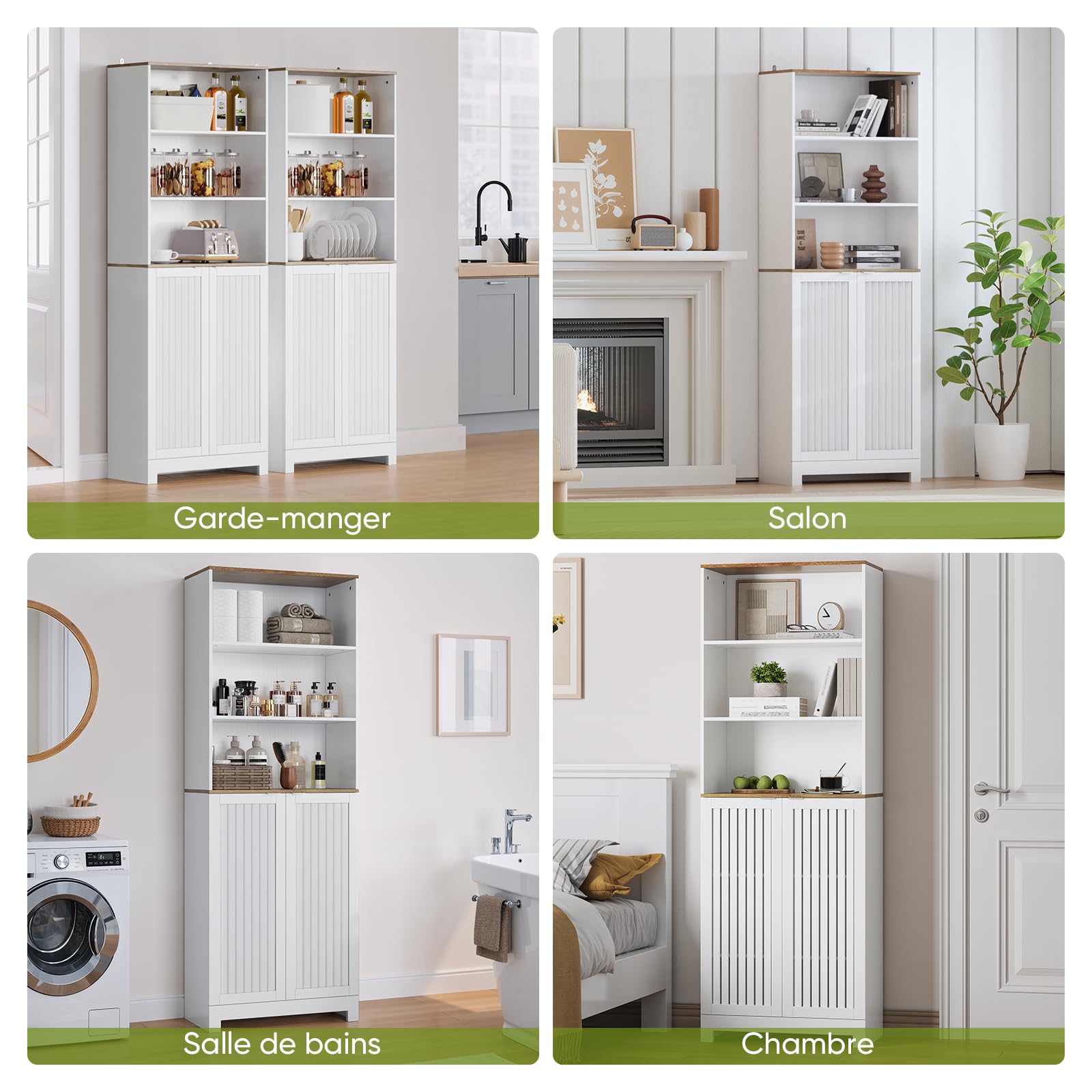 Smart FENDEE Armoire de Rangement Haute pour Salle de Bain, Style Fermier avec Porte à persiennes et étagère réglable, Armoire indépendante Blanche pour Salle de Bain, Cuisine et Salon