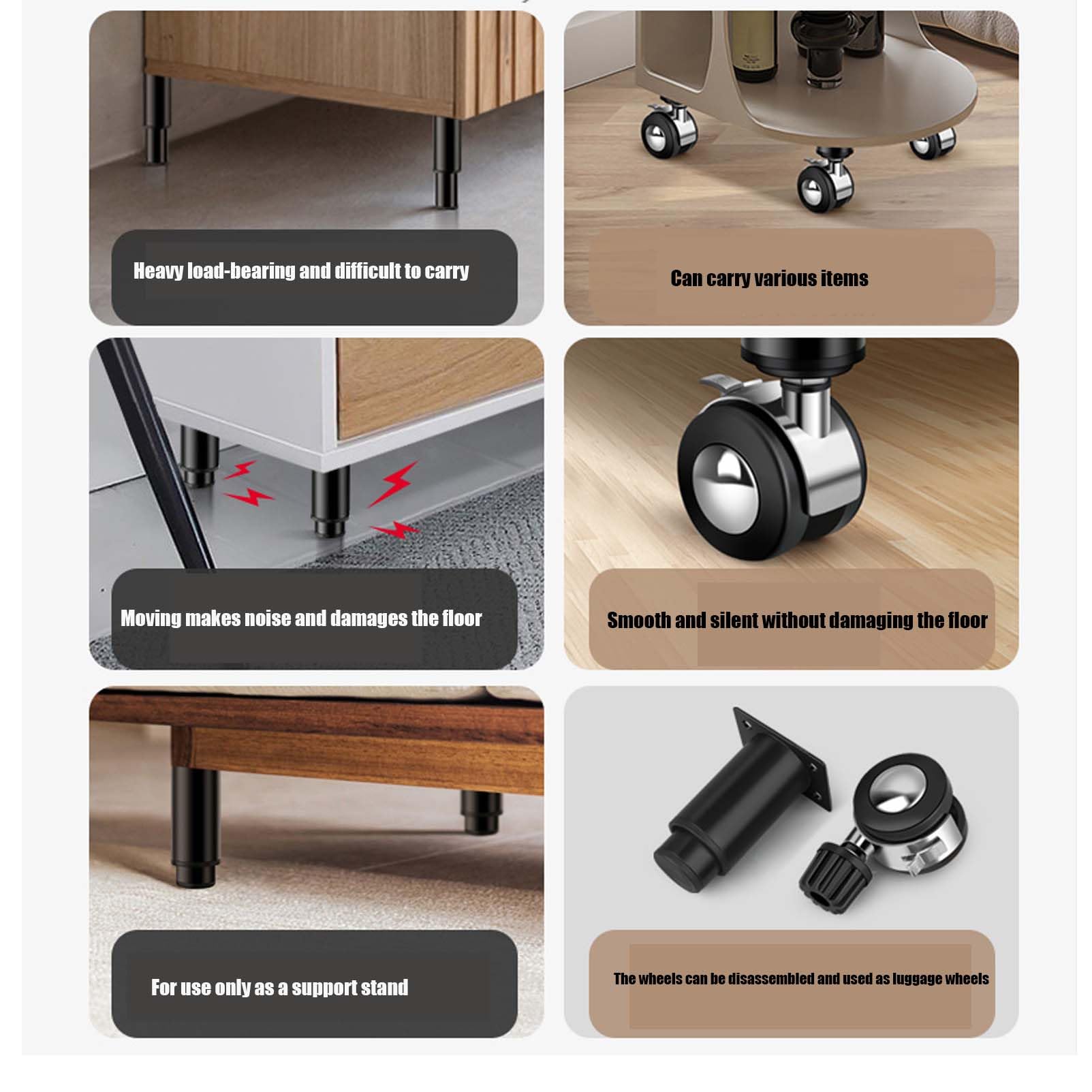 Patas Ajustables para Muebles, Ruedas Giratorias con Freno Frenos Metal Patas para Muebles Cocina Cama Sofá Mesa Estantes Patas Repuesto para Escritorio/Gabinete (12-18cm,4 Pcs-Black)