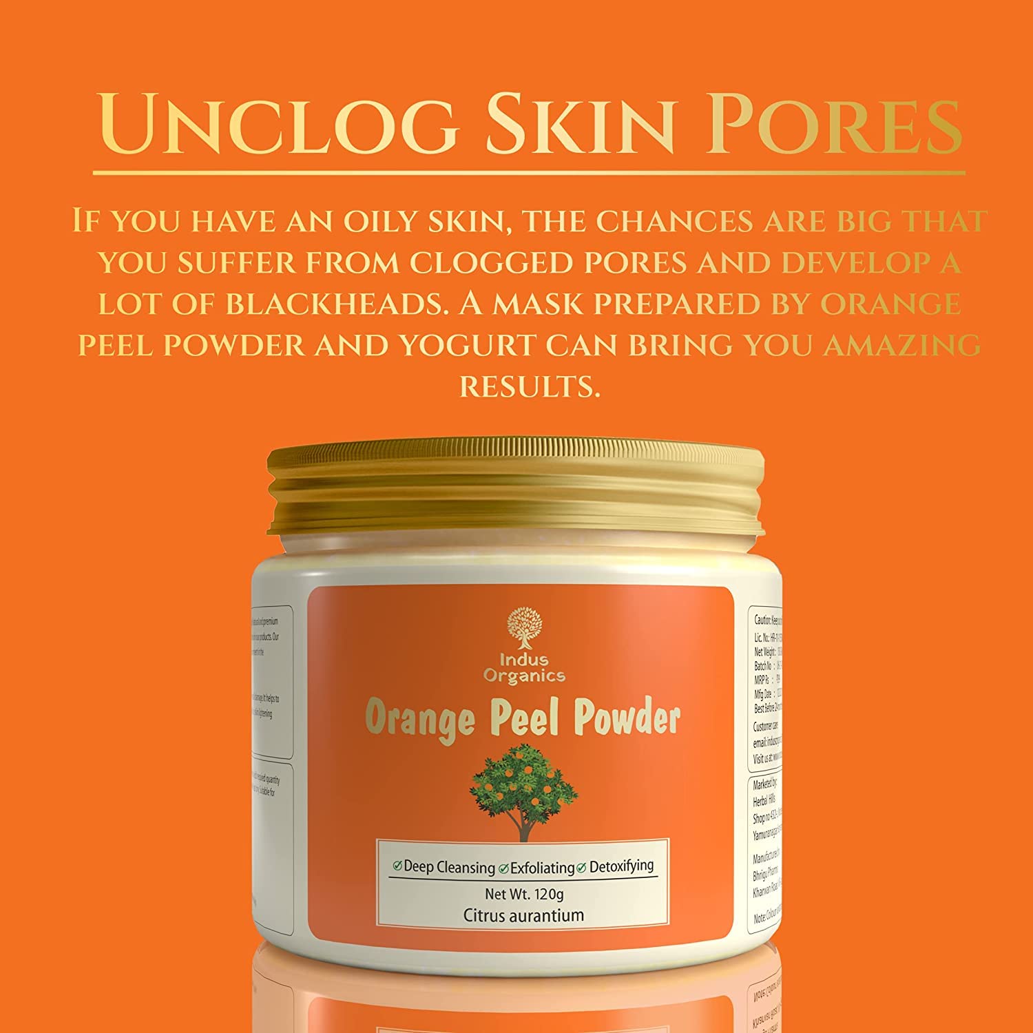 Indus Organics Orange Peel Powder face pack | Citrus aurantium - For Tan Removal, Oil Control, Glowing Skin, Scars, Boosten Collagen, Natural Skin cleanse and Natural Face pack with Vitamin C - 240gm 2