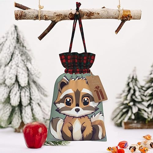 Miniatura 8 de ZISHAK Bolsa de regalo con cordón de arpillera de empalme de mapache de dibujos animados una bolsa de regalo de arpillera de Navidad reutilizable