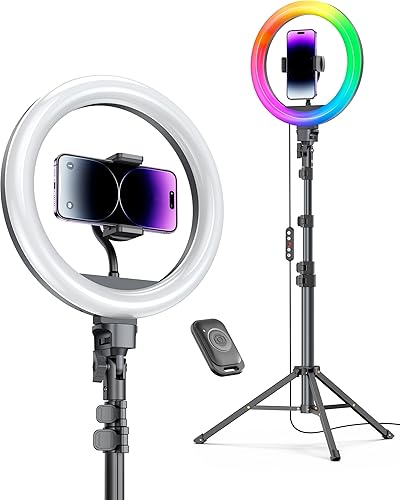 Weilisi 12'' Ring Light with Stand 72'' Tall & 2 Phone Holders,38 Color Modes Selfie Light with Tripod Stand, Big LED Ring Light for iPhone/Android/Camera,YouTube,Makeup - 12'' Color