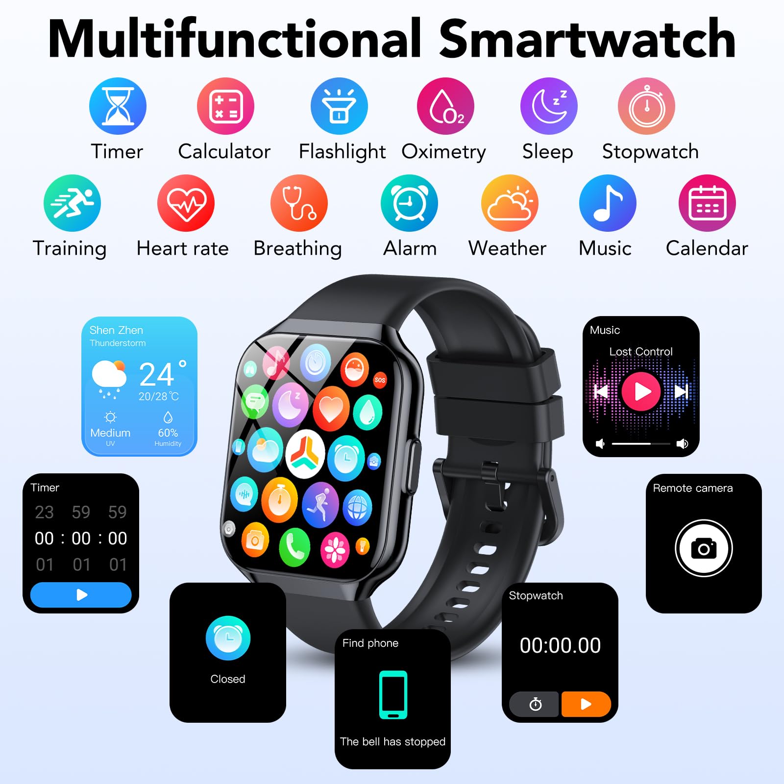 Smartwatch Uomo Donna,1.96" Orologio Smartwatch con Effettua/Risposta Chiamate,100+ Sportive Smart Watch con Contapassi/Sonno/Cardiofrequenzimetro,Impermeabil IP68 Fitness Tracker per iOS Android,Nero
