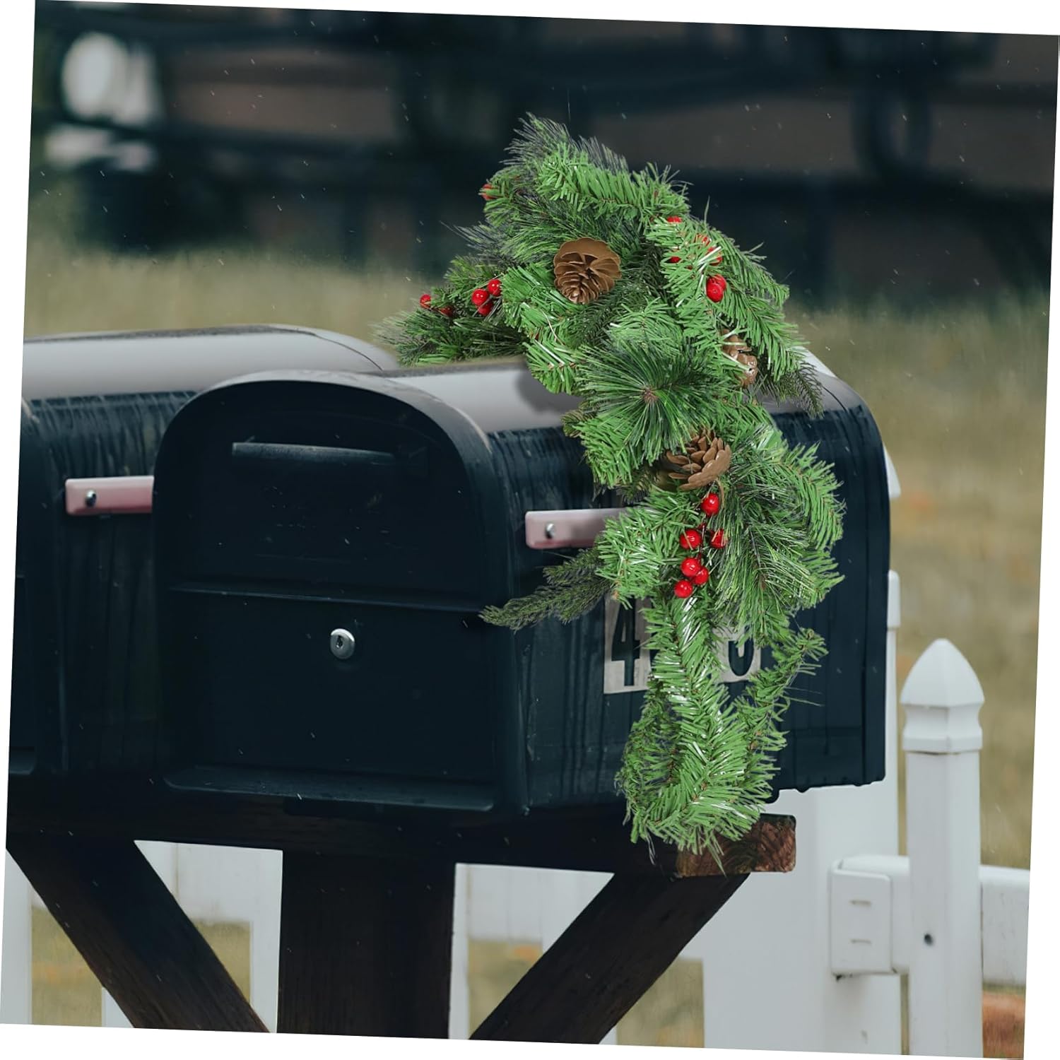 Alipis Christmas Mailbox Swag with LED Lights Decorative Pine Garland for Indoor Home Decor Festive Holiday Touch with Artificial Berries for Xmas Mailbox and Door Decoration