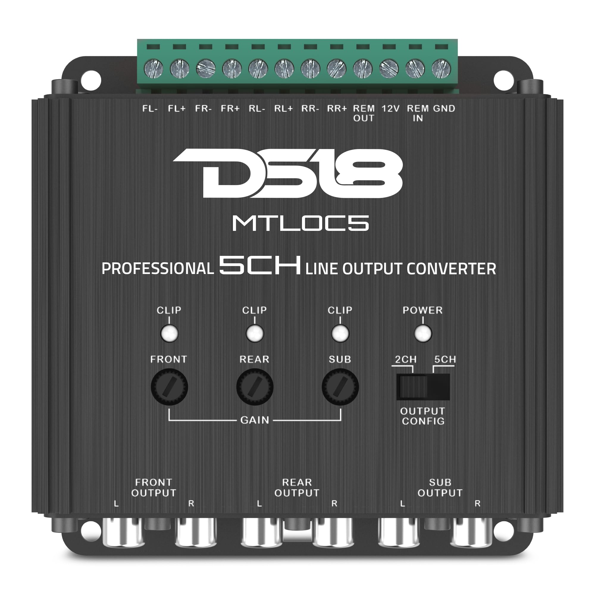 DS18 MTLOC5 5-Channel High-to-Low Level Line Output Converter with Remote Turn-On | Selectable 20/60/20kΩ Input Impedance | 40V Speaker-Level to RCA
