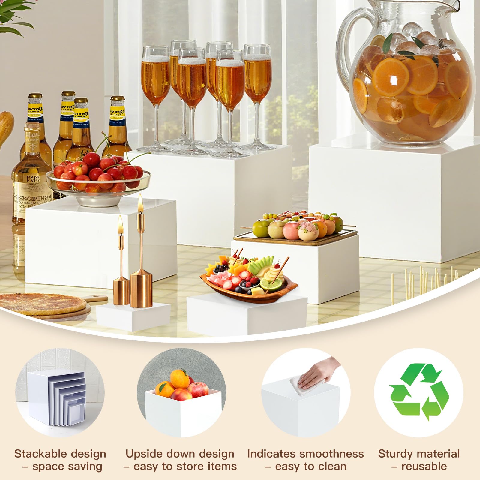 Set di 6 pezzi per buffet risers, acrilico catering dessert da tavolo, a forma di cubo, per matrimoni, cupcake e feste
