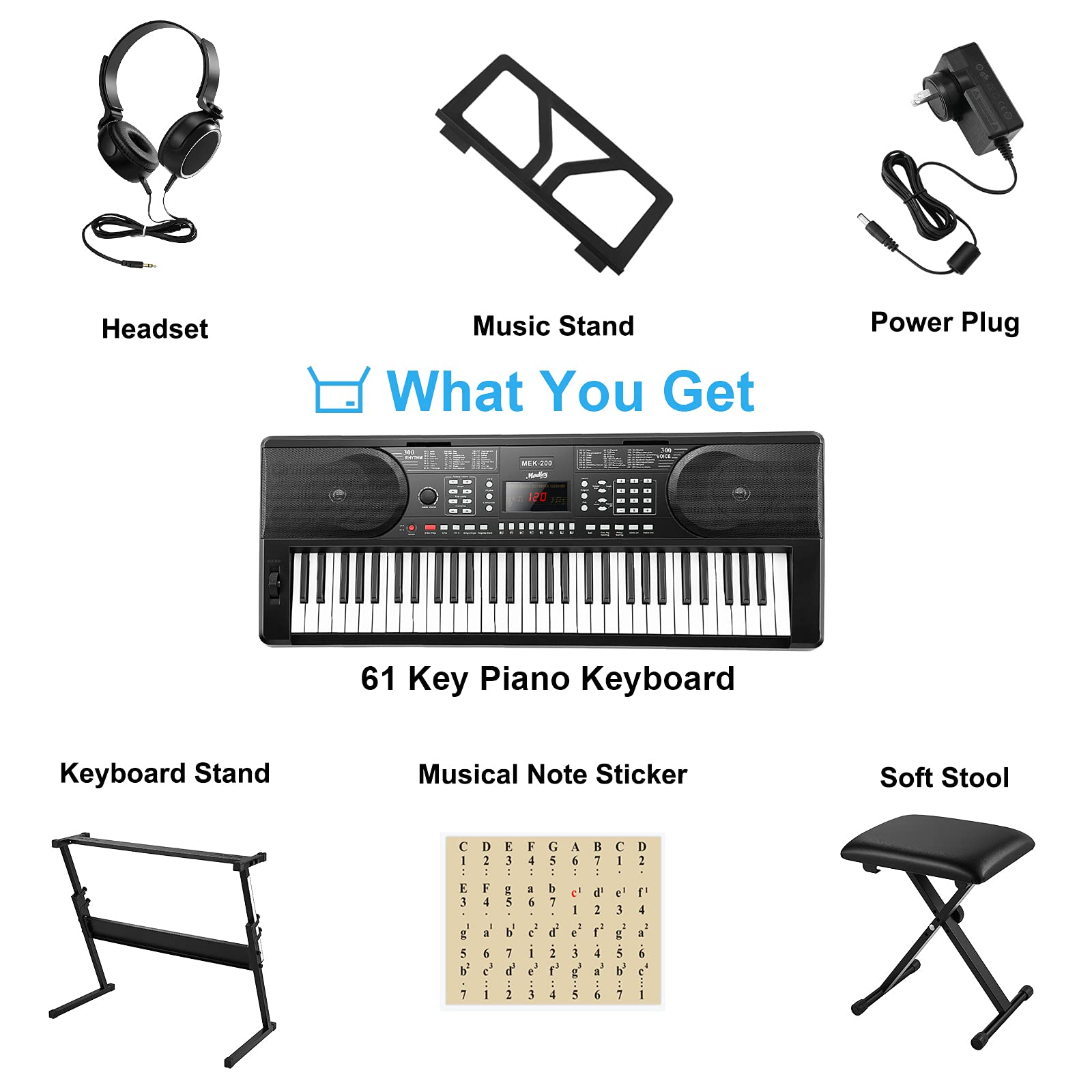 Moukey Keyboard Piano, 61 Key Piano Keyboard, FullSize Electric Piano