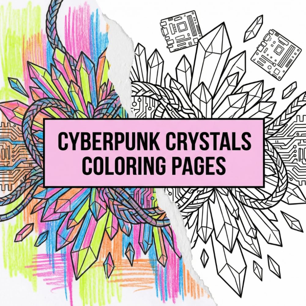 Cyberpunk Crystals Coloring Pages