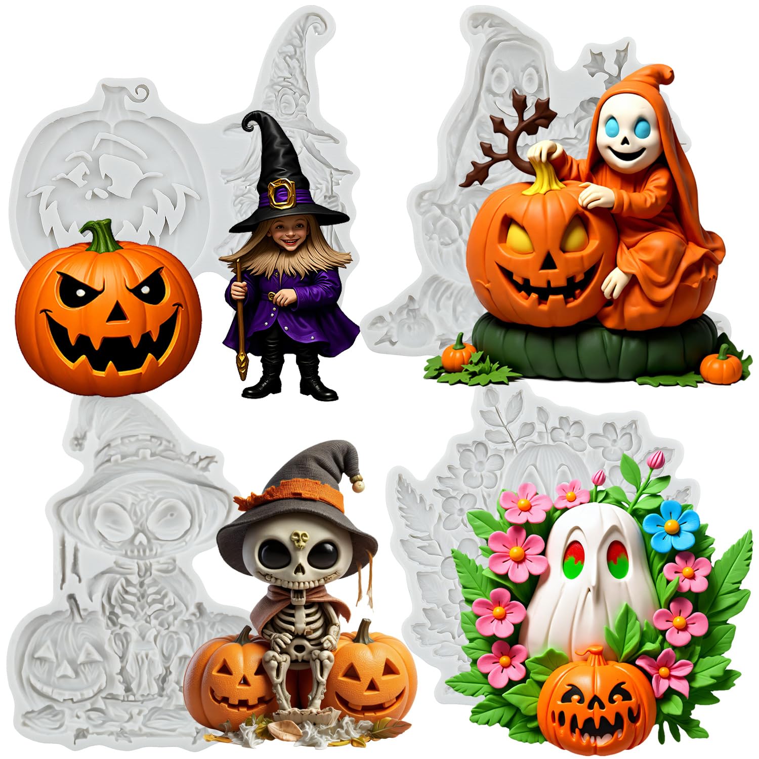 MYPRACS Halloween Fondant Mould Witch Ghost Silicone Moulds Set of 4