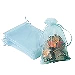 YHJZ 100PCS Organza Bags, 4x6 inches Mesh Bag Drawstring, Jewelry Gift Bag, Candy Bags for Baby Shower Birthday Party Favors Bags (Baby Blue)