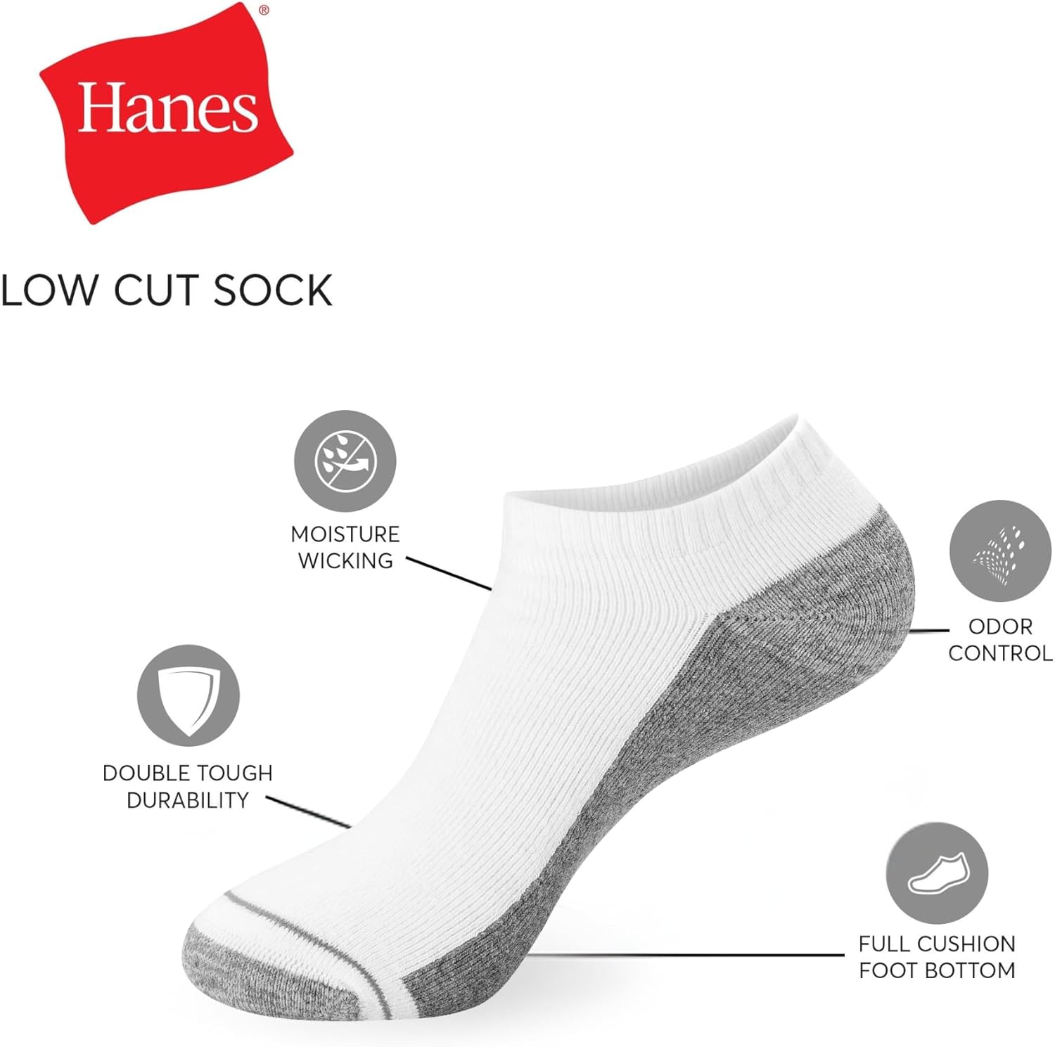 Hanes Men's Low-cut Socks Pack, 8-pack, Max Cushion Low-cut Socks for Men, Moisture-wicking, Shoe Sizes 6-12