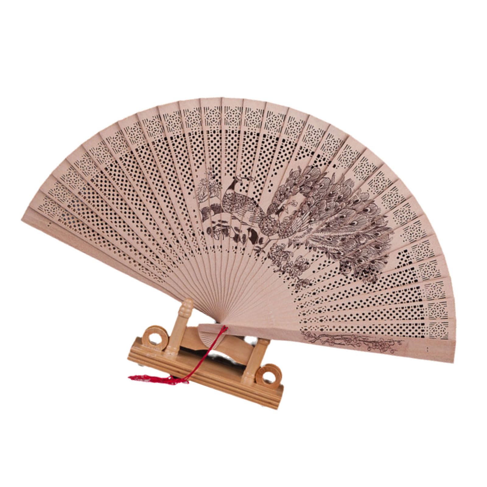 Kalttoy B Exquisites Chinese Culture Handheld Fan Decorative Wood Handheld Folding Fan With Detailed Carving For Gift And Decors Hollow Carves