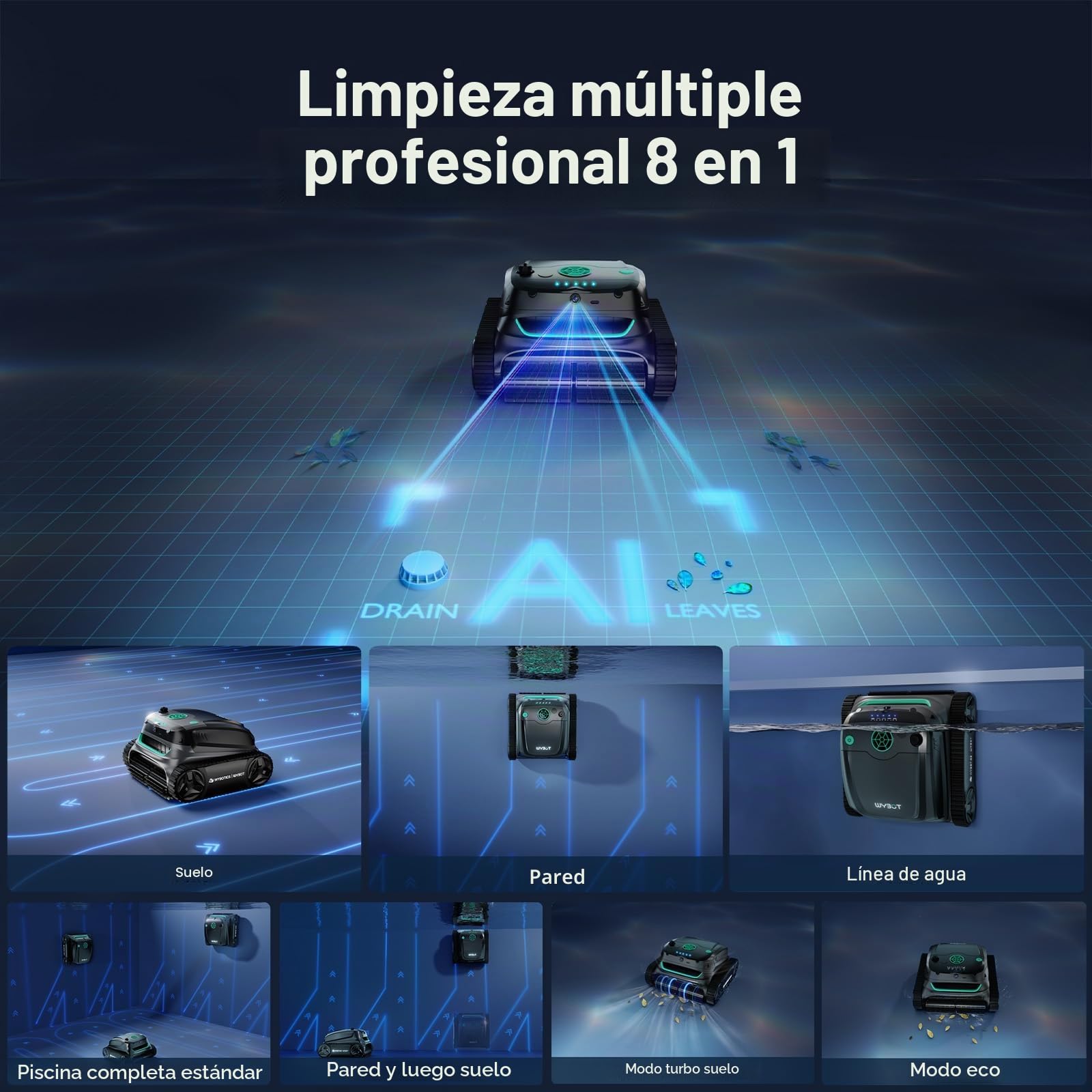 WYBOT S2 Solar Vision Robot Limpiador de Piscinas, con Cámara con IA, Carga Solar, Retorno y Carga Automáticos, Limpieza Programada Mejorada, Limpieza por Zonas, Sistema de Adsorción 3D (Gris)
