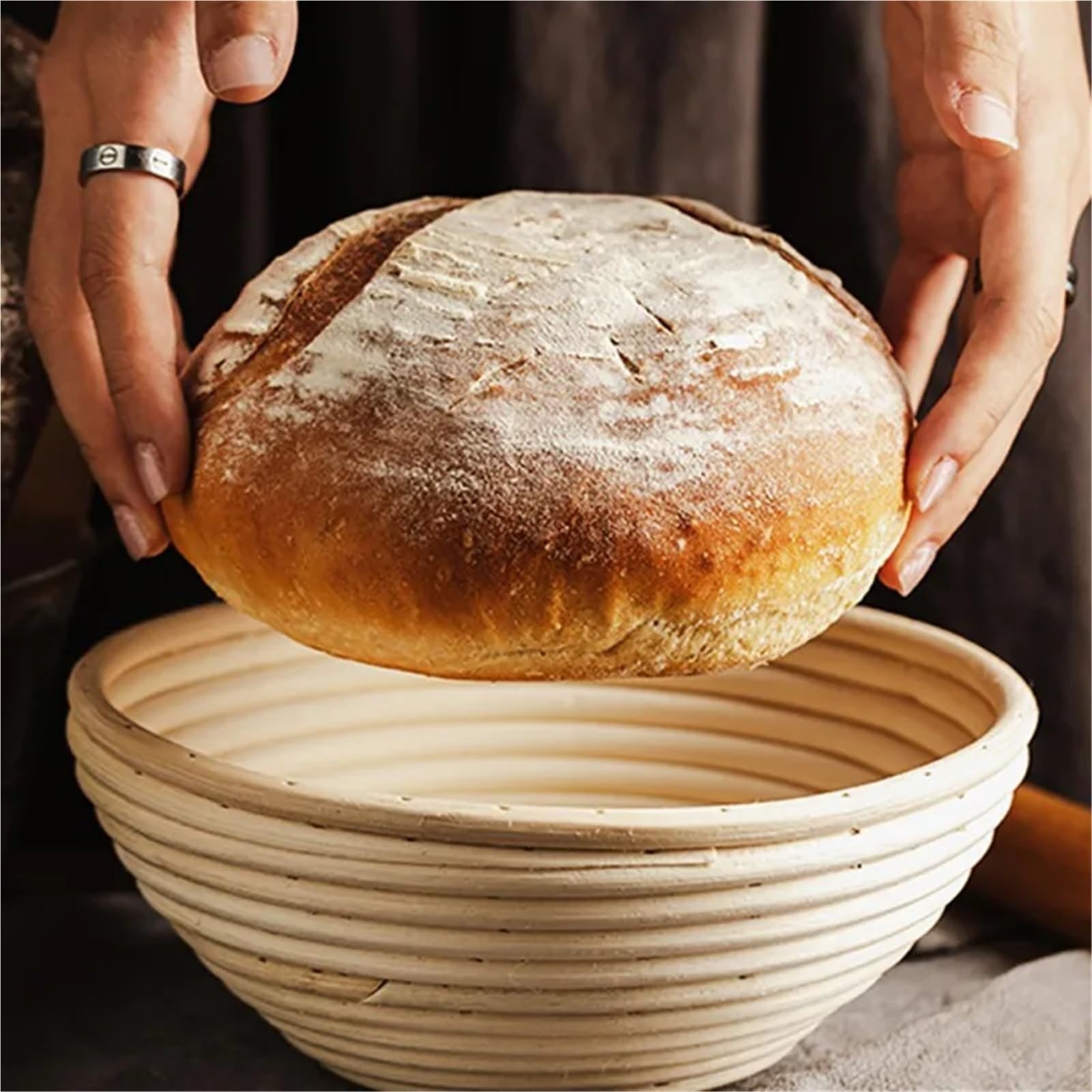 Kosz do proofingu chleba, Rattanowe kosze do wyrastania chleba Okrągły kolor drewna Wiele rozmiarów mieszania ciasta i pieczenia(Round-18 * 8cm)