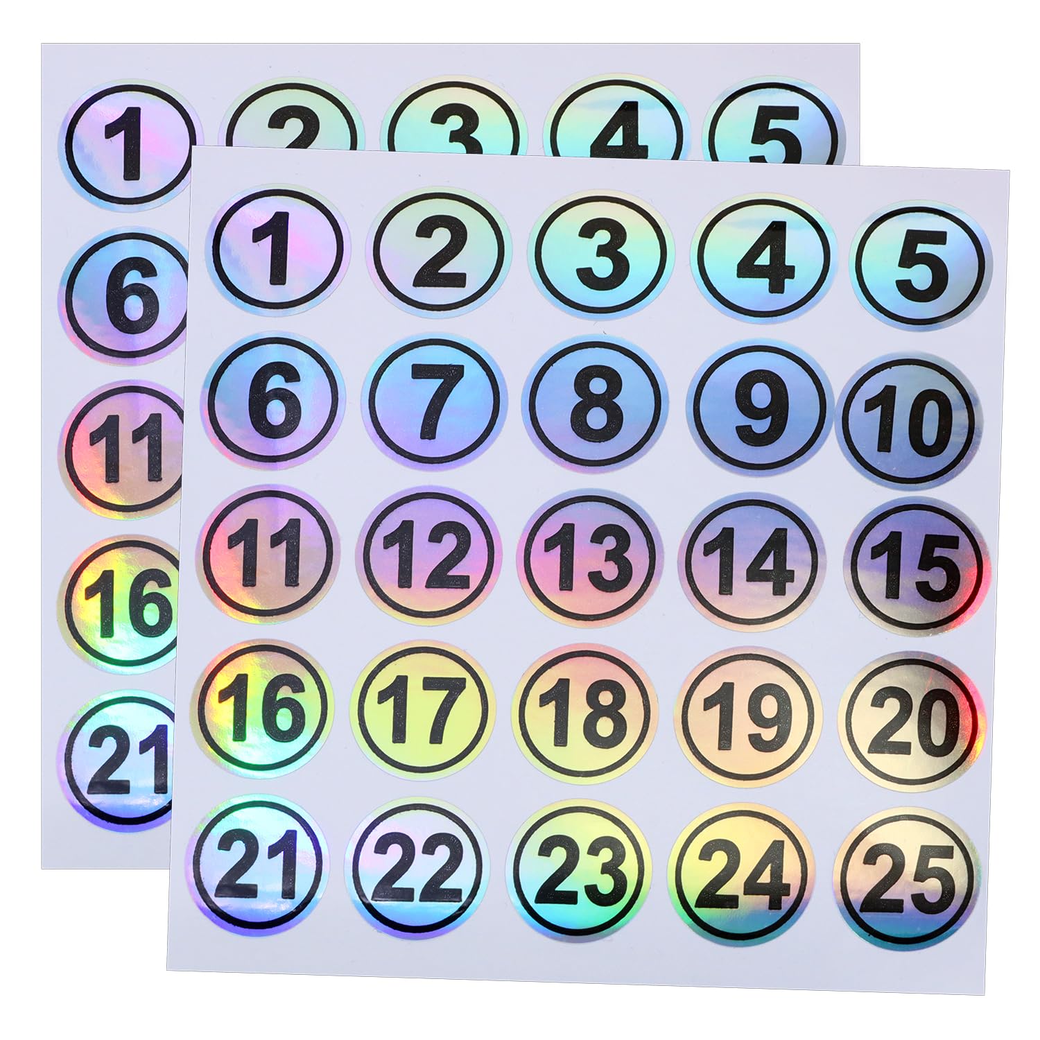 Mini Skater Laser Consecutive Number Stickers 1 to 25 Waterproof Round Labels Inventory Stickers 0.78 Inch Self Adhesive Number Decals for Classroom