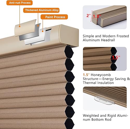 Miniatura 2 de Persilux Persianas celulares personalizadas con diseño de panal para ventanas, 100 % opacas, 1.5 pulgadas, oscurecimiento de habitación, fácil de