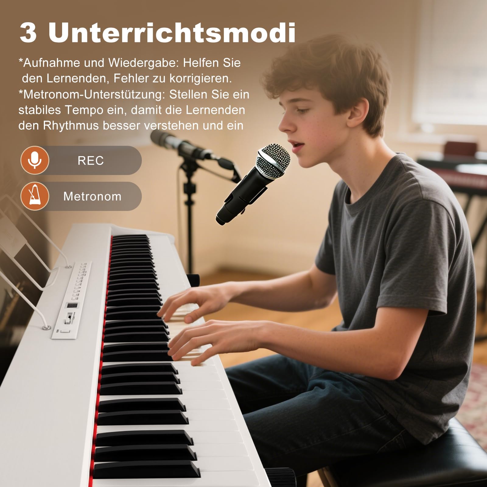 MUSTAR Digital Piano 88 Halbgewichtete Tasten mit Ständer, Volle Größe 88 Tasten Klavier für Anfänger, Tragbares E Piano, mit Kabellose Verbindung, Koffer, Sustain-Pedal, Weiß