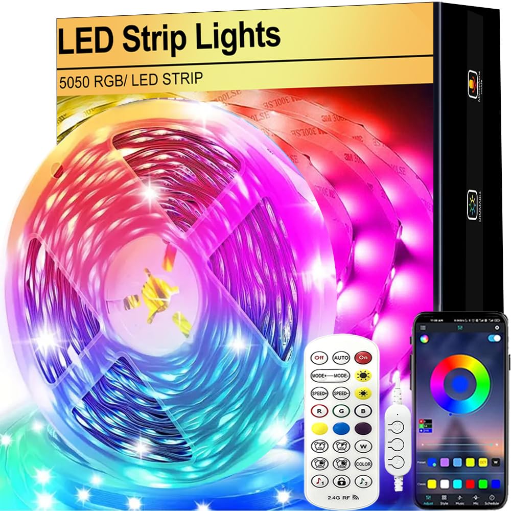 FOLAI Led Strip 5m, Bluetooth Music Sync, Timer-Einstellung RGB LED Streifen, Farbwechsel Led Lichterkette mit Fernbedienung Leiste Band für Schrankdeko, Party, Zuhause, Schlafzimmer, Dimmbar (5M)