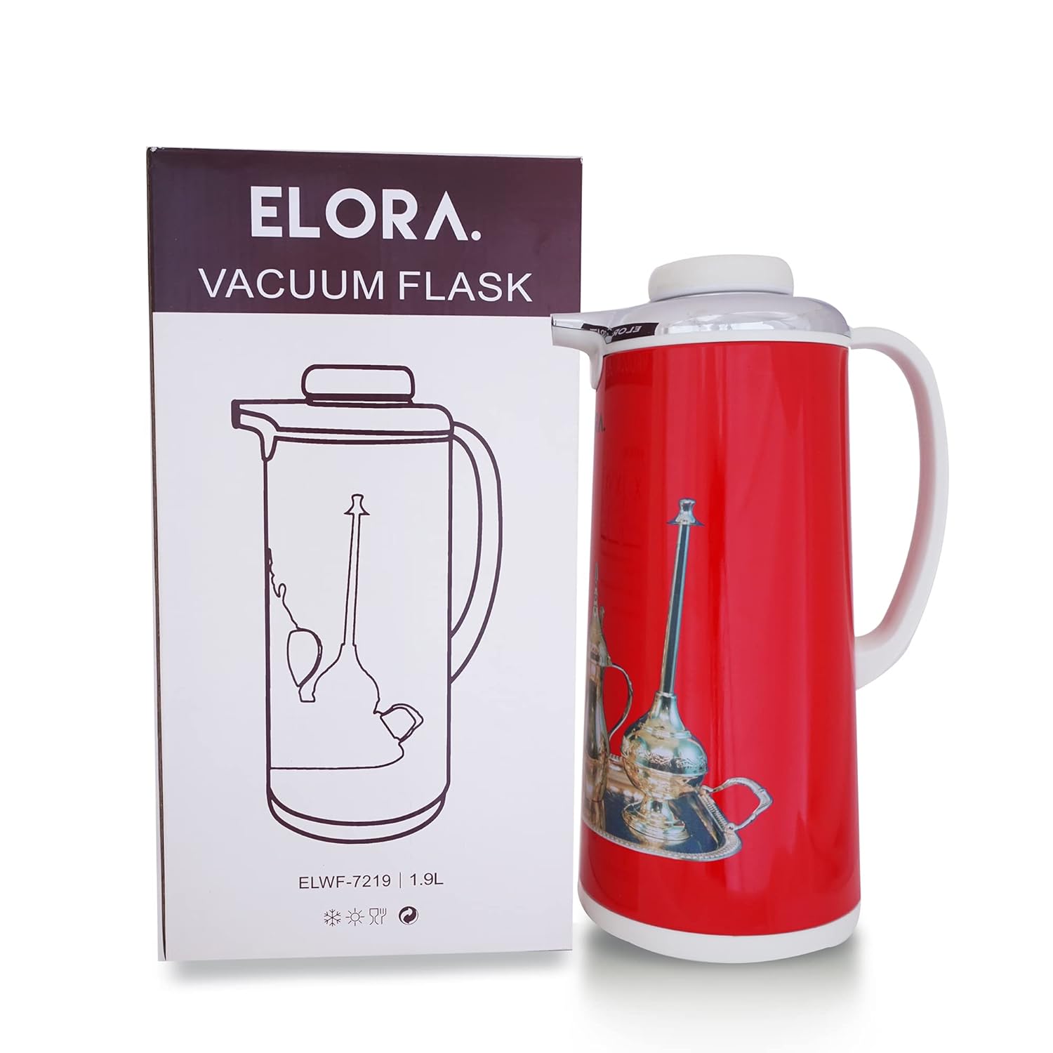 Elora Vaccum Flask 1.3 Litre Red Dallah Arabic Flask Kahwa Coffee