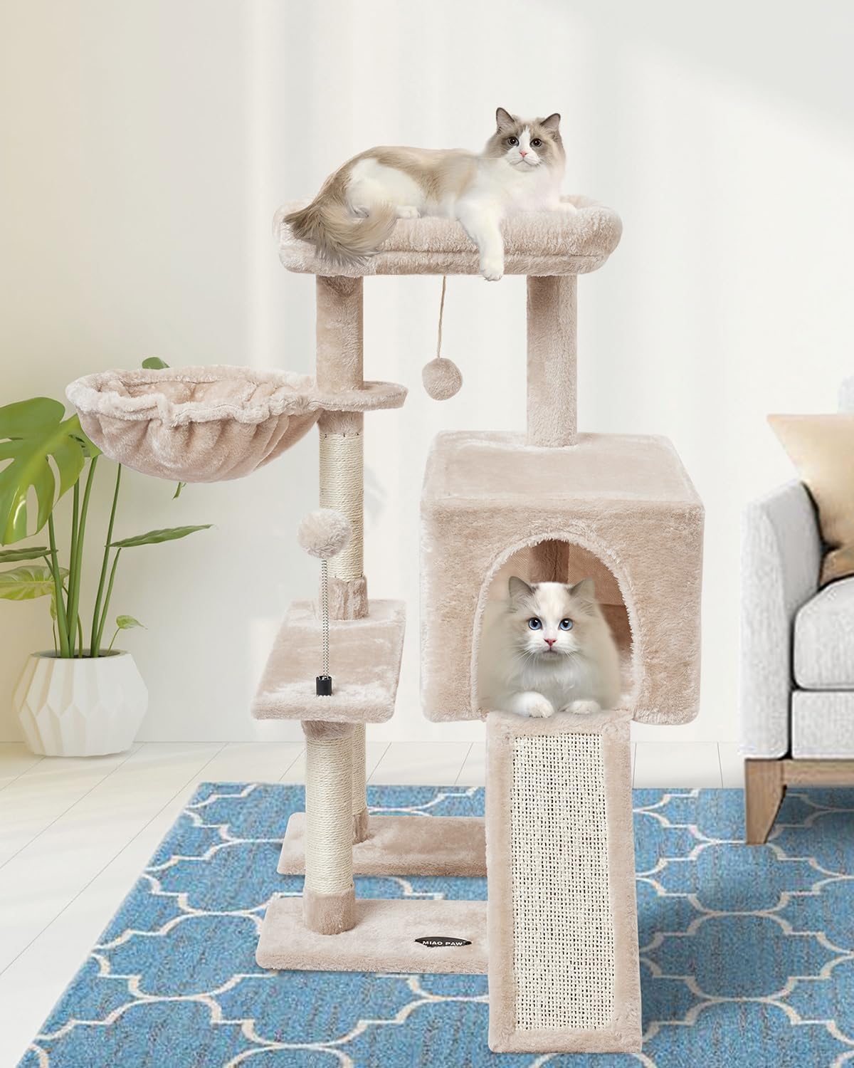 MIAO PAW 10Beige Cute Cat Tree Tower for Indoor Cats