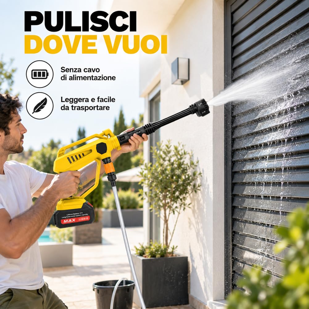 BAKAJI Idropulitrice Professionale ad Alta Pressione Potenza 350W 30 Bar con Borsa di Trasporto e Tantissimi Accessori, 3 Velocità Selezionabili, Ideale per Pulire Moto, Auto, Giardino, Balcone