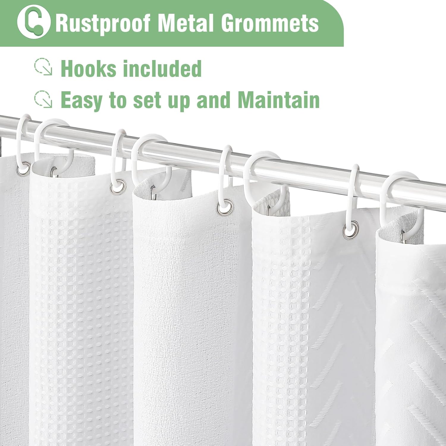 3D Embossed Pattern Shower Curtain, Simple and Chic Pattern Vintage Curtain for Bathroom, Waterproof Fabric Shower Curtains with Hooks, 72 W x 72 H, White