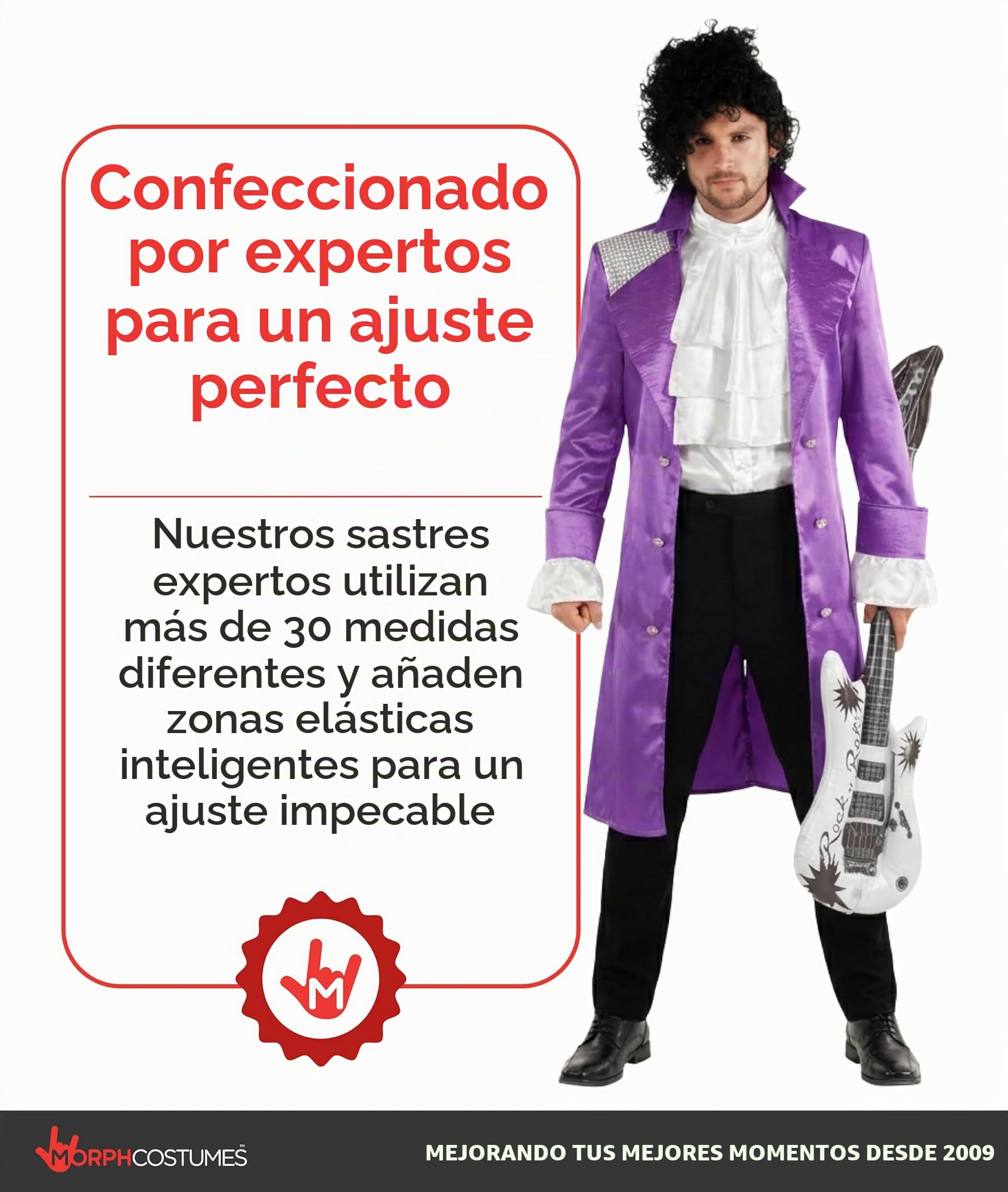 Morph Disfraz Estrella Pop Morado, Traje Músico Años 80 Hombre, Cosplay, Disfraz Carnaval y Halloween