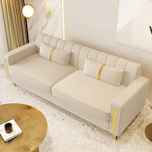 Miniatura 4 de DANGDAI - Sofá moderno de terciopelo de 85.63 pulgadas con patas de metal dorado, tapizado, de mediados de siglo, moderno, cómodo, de 3 plazas con