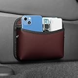 Car Seat Side Pocket Organizer - PU Leather Auto Door Console Mini Storage Bag for Keys, Phone, Sunglasses, Registration, and Documents (Dark Red)