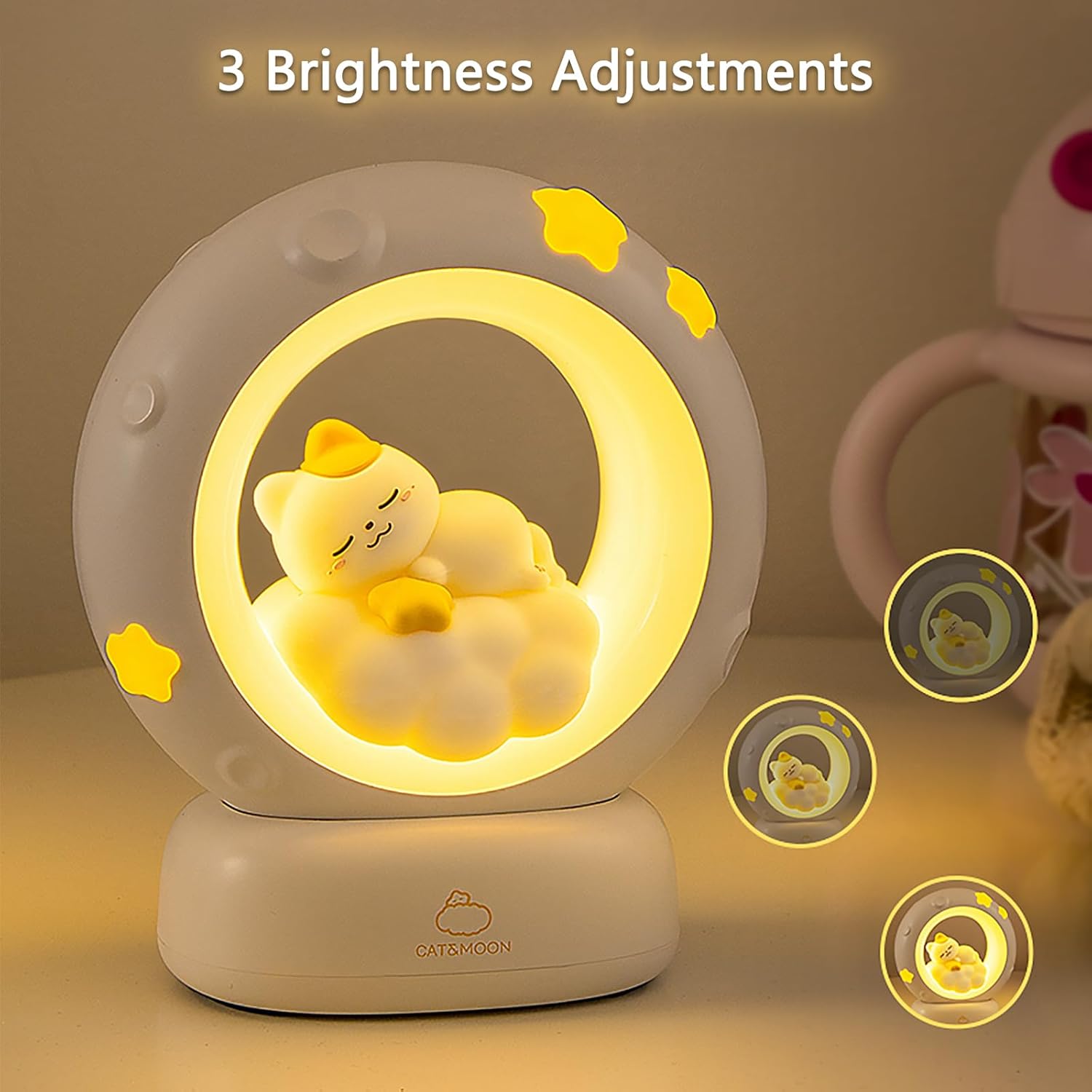 Space Kitty LED Night Light for Kids, Nursery Night Light Rechargeable Table Lamp with Touch Sensor, Animal Kitty Bedside Decor Lamp with Dimmable for Gifts for Girls Baby Cat Lovers (Cat)