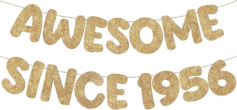Fulmoon Pre Strung Awesome Since 1956 Banner Glitter Happy 70th Birthday Party Supplies Funny 70th Decorations 1956 Party Decorations for Men Women Anniversary No DIY SignChampagne Gold