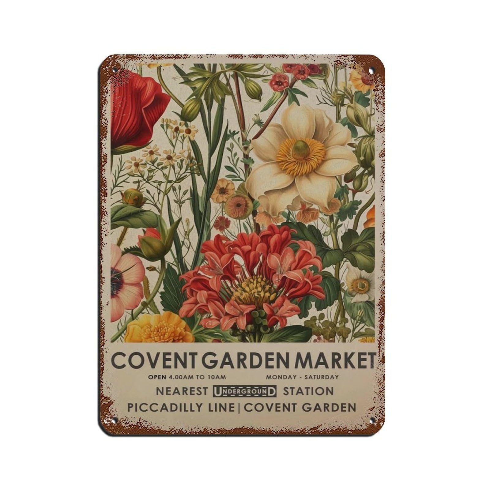 Covent Garden Flower Market,vintage Wildflower Tin Sign Vintage Metal Pub Club Cafe Bar Home Wall Art Decoration Poster Retro 12x16inch(30x40cm)