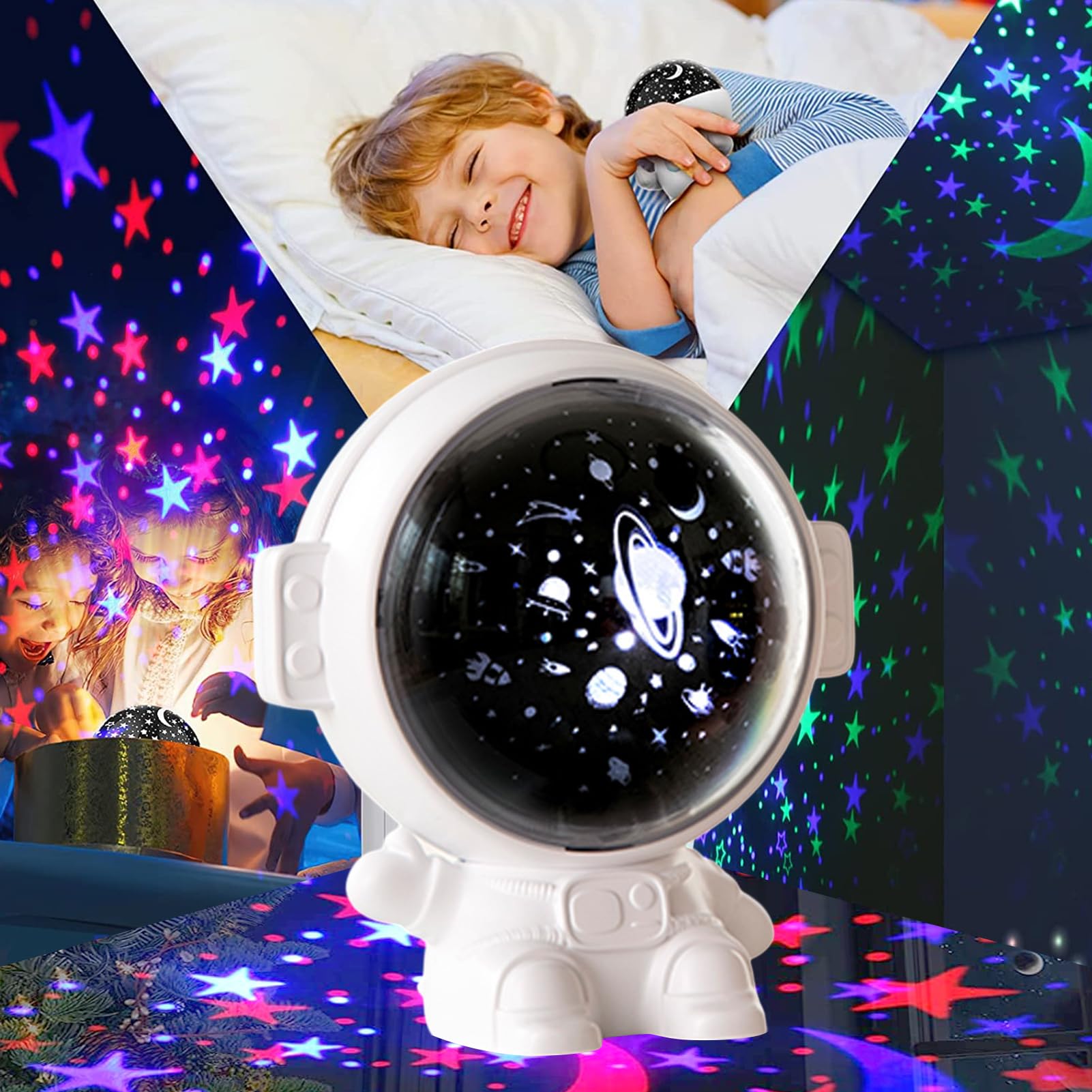VAODO Night Light, Astronaut Night Light Projector for Kids,3color Adjustable, Play Sleep Music,Suitable for Gifts for Children