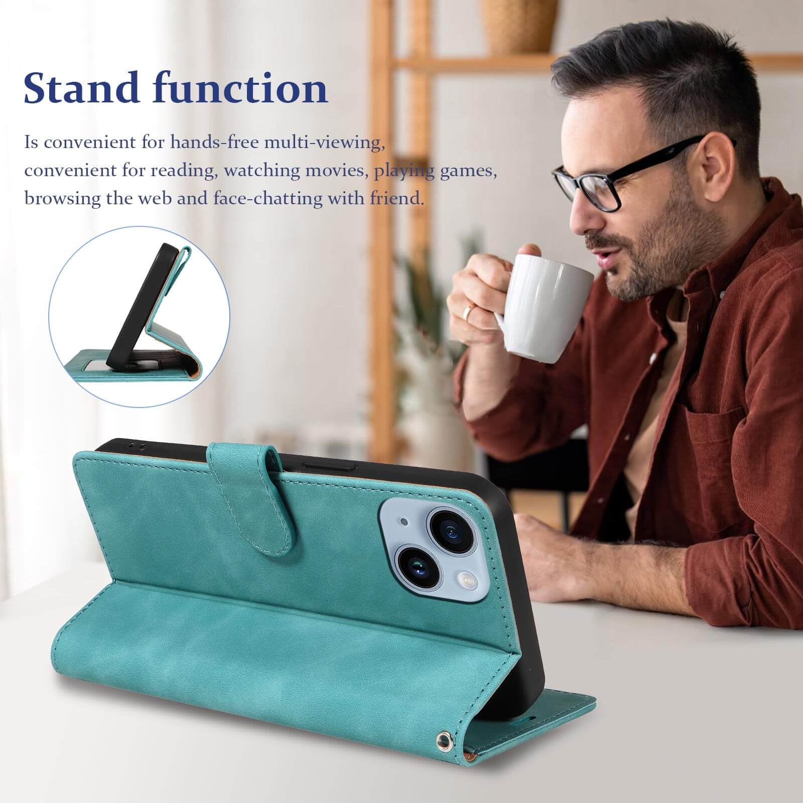 GOTOURED for iPhone 14 Phone Case Wallet, RFID Blocking 4 Card Slots, Wrist Strap, Kickstand, Magnetic Closure - Image 4