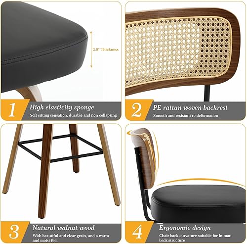 Miniatura 102 de Bekrvio Juego de 3 taburetes de bar giratorios de altura de mostrador, taburetes de bar tapizados de piel sintética con respaldo de ratán, sillas de