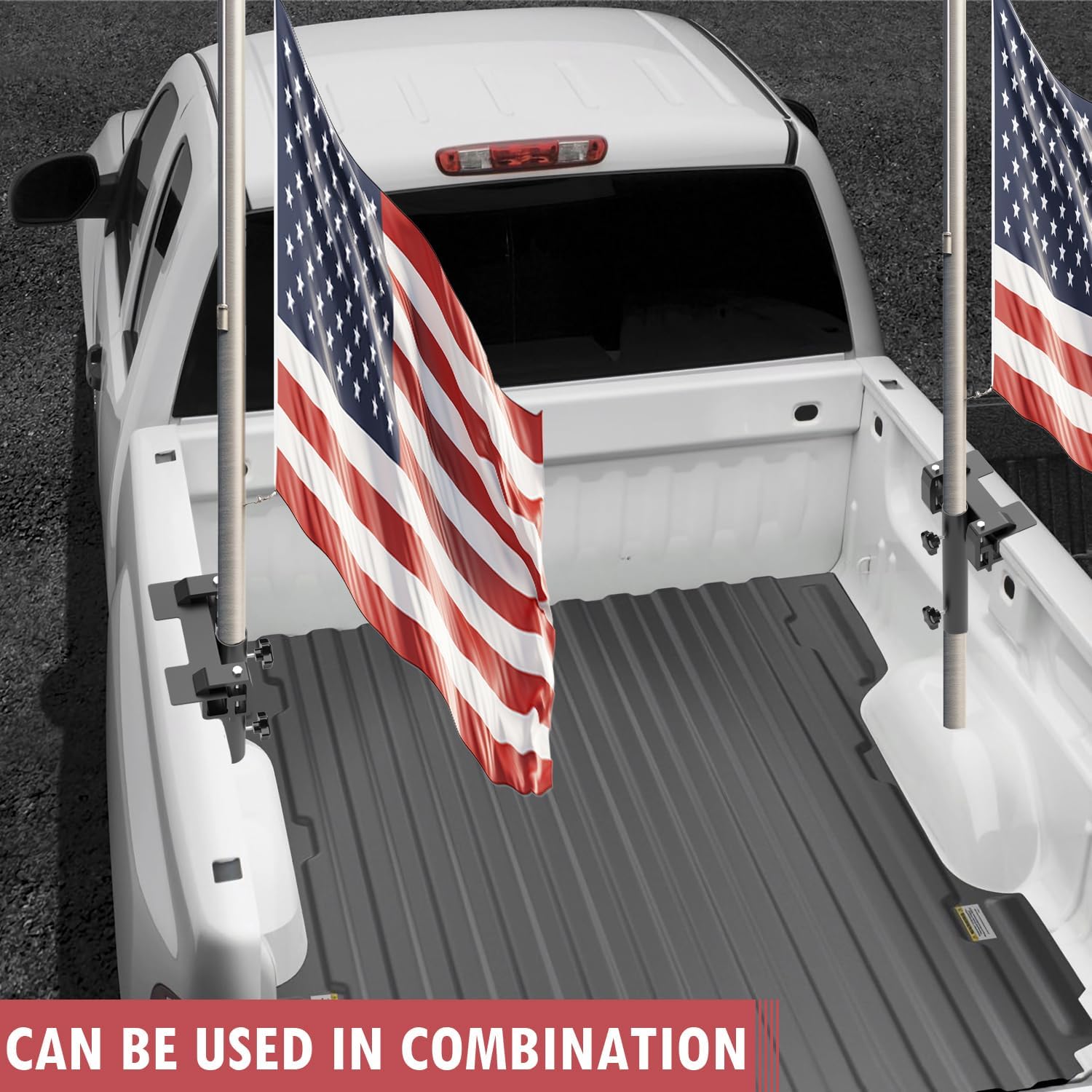 No Drilling Flagpole Mount for Truck Bed, No Drilling Side Flag Pole Mount Kit for Truck Bed, Universal Black Flagpole Holder Fit Up to 1.5 inch Pole