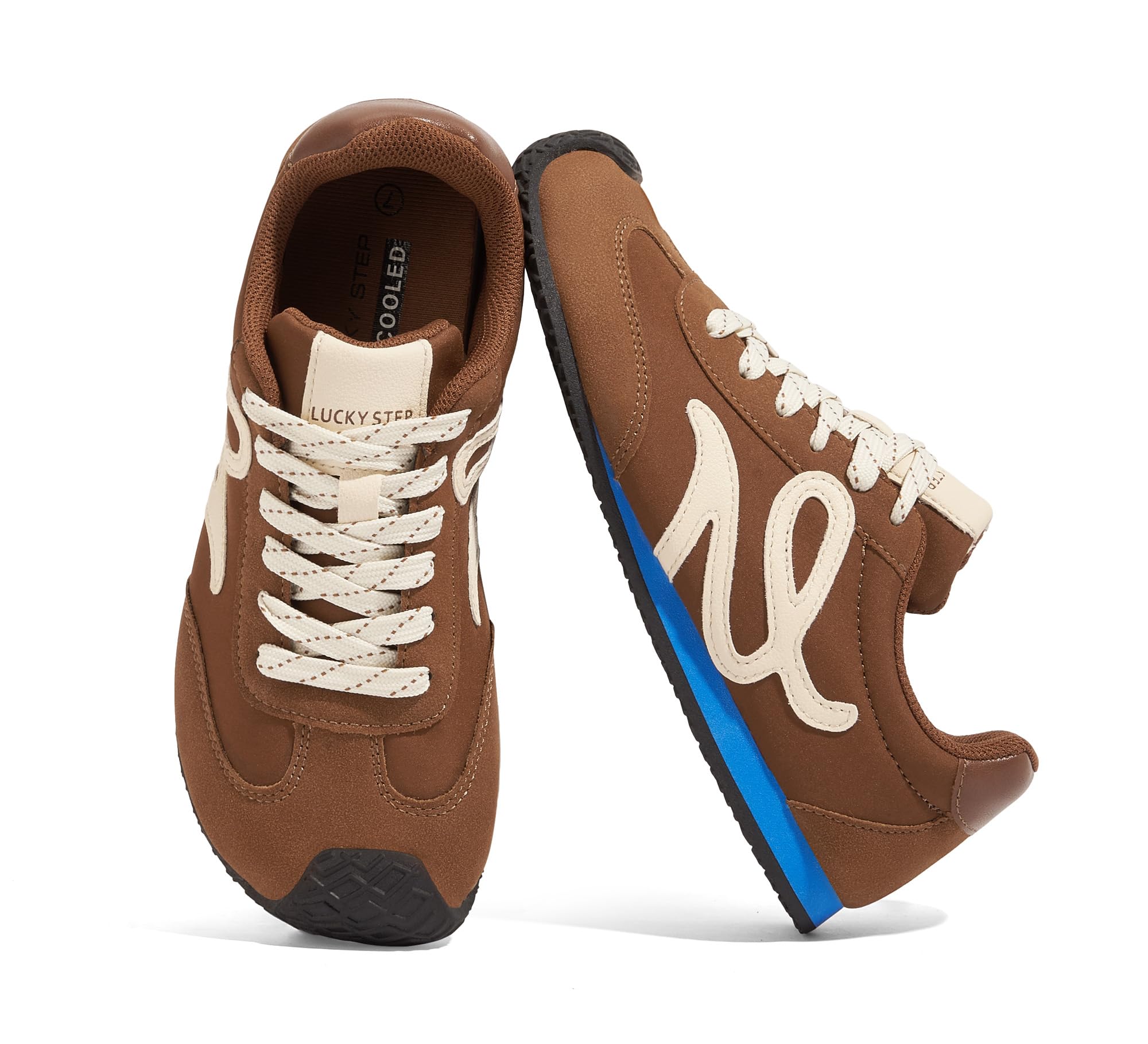 LUCKY STEP Damen Retro-Tennis-Mode-Sneaker – Klassische, lässige Echtleder-Sneakers mit Leichter Dünnsohlen-Konstruktion, stilvoll & bequem