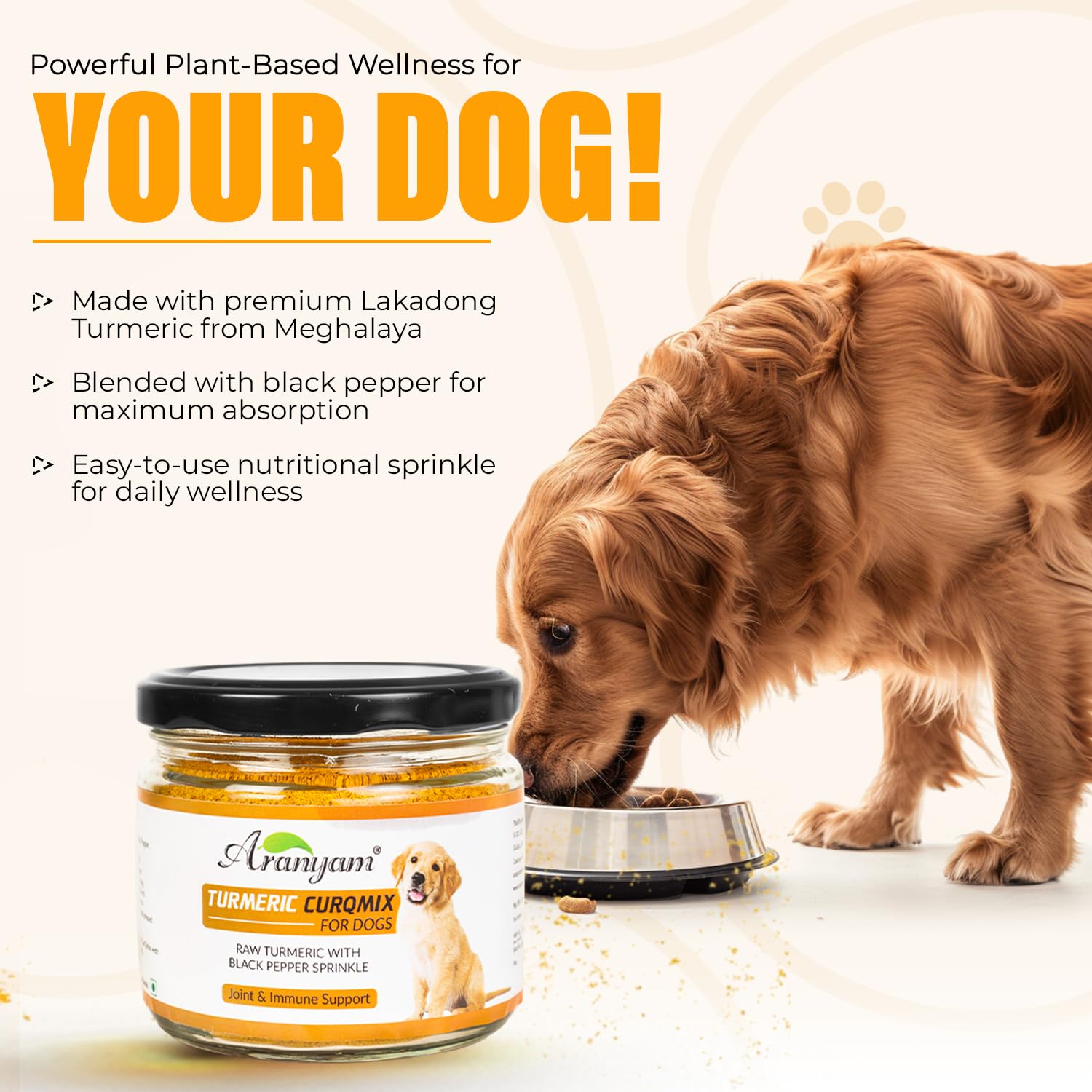 Aranyam Lakadong Turmeric CurQmix for Dogs - 110g | Joint & Immune Support Supplement for Dogs | Anti-Inflammatory, Mobility Booster & Nutritional Sprinkler for Dog 2
