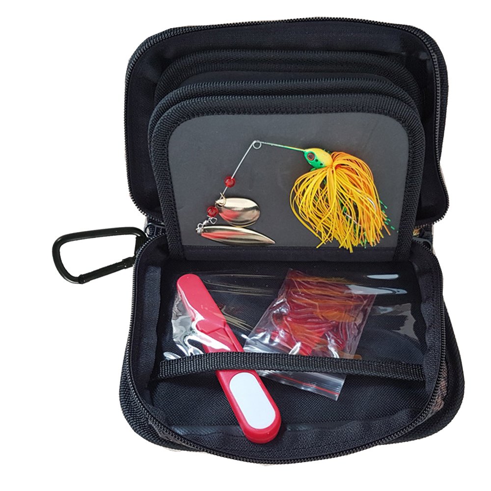 Kylebooker Przechowywanie przynęt torba do przechowywania przynęt spinningowych przynęty portfel etui muchy pudełko, Czarny, 7.28x4.9x2.16inch, Torba na przynętę wędkarską