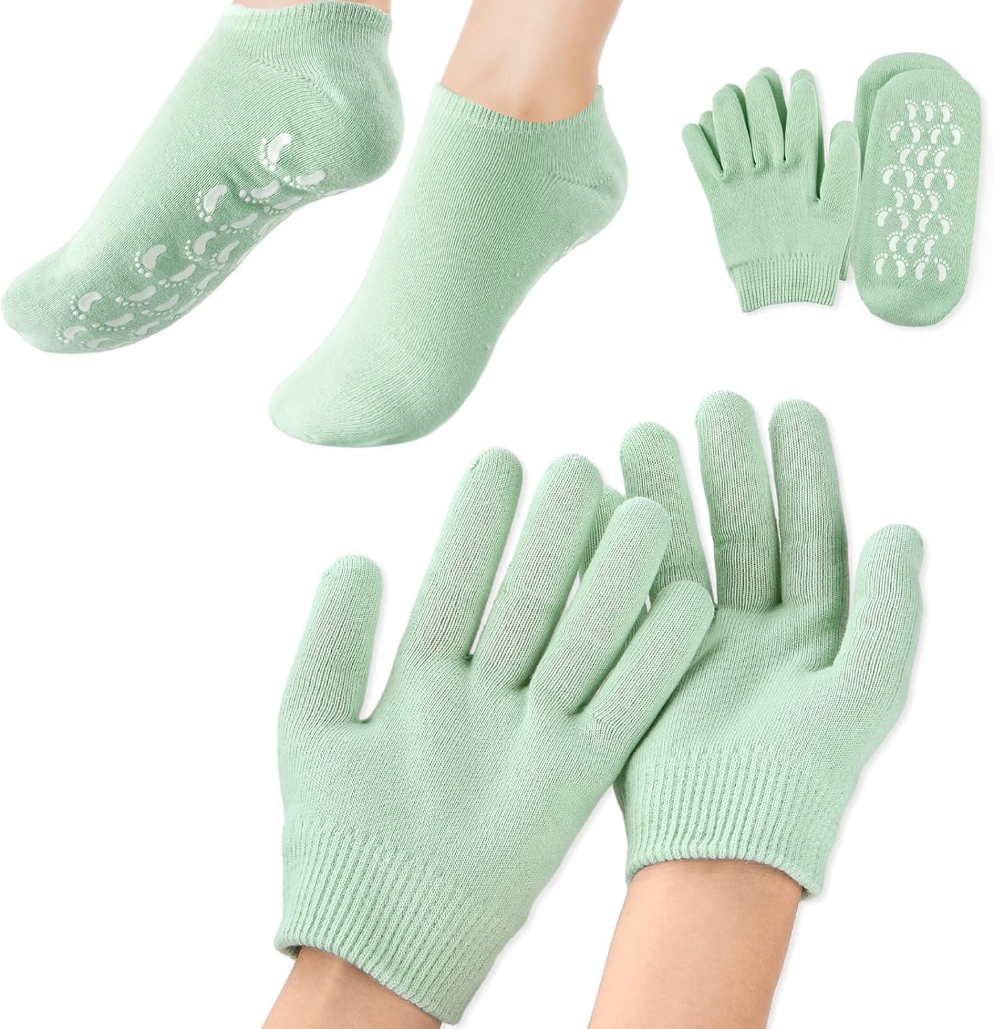 NIRVIK Spa Gel Socks and Gloves Set | Moisturizing Silicone Gel for Hands & Feet, Hydrating Spa Treatment, Skin Whitening Care, Soft Cotton for Dry Cracked Skin, Perfect Beauty & Relaxation Combo (Green)-image-2