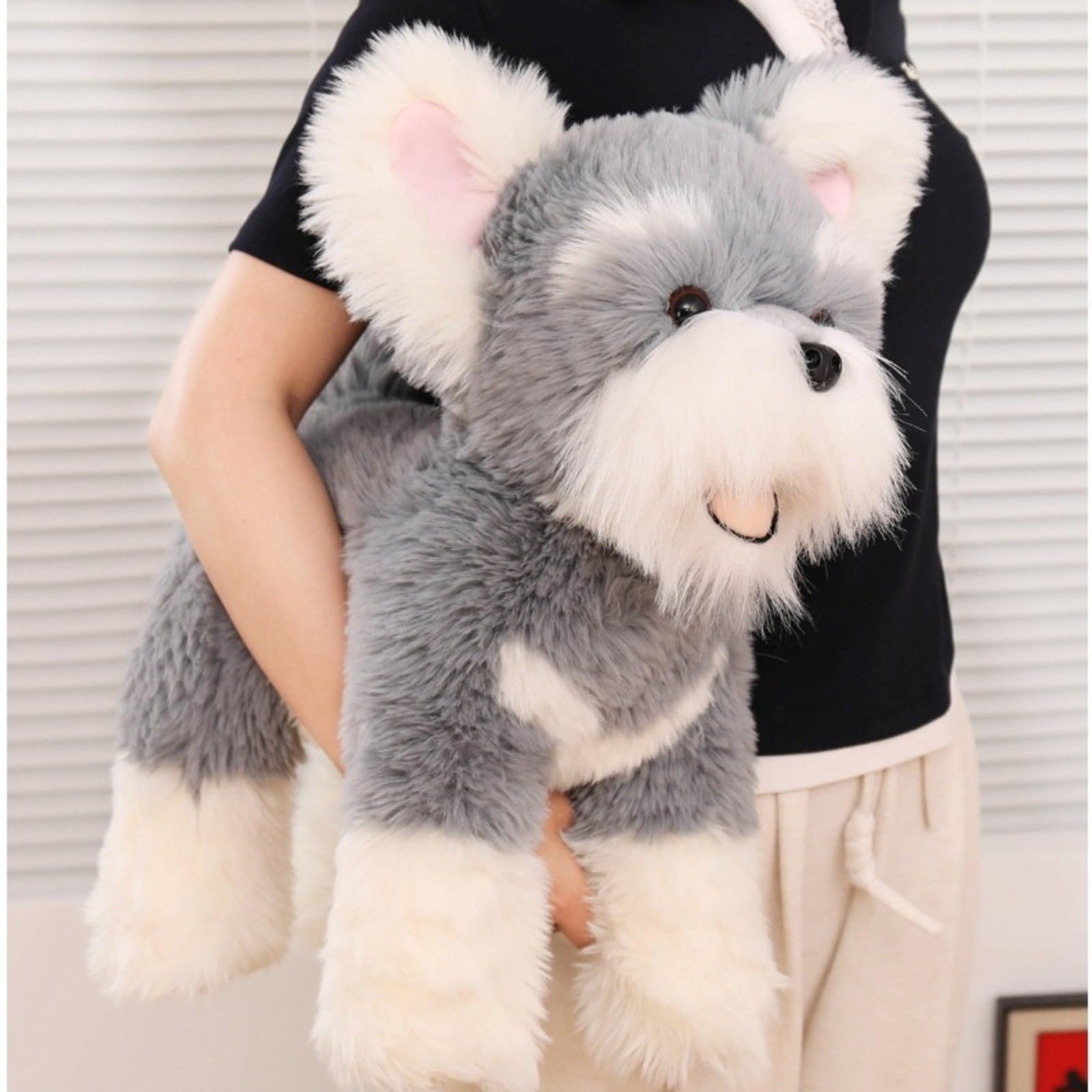 Schnauzer Plüschfigur, Realistischer Hund Plüschtier, PlüSchhund Stehend,Flauschiger Stofftier zum Spielen,Geschenk für Kinder und Hundeliebhaber (42cm,Grau)