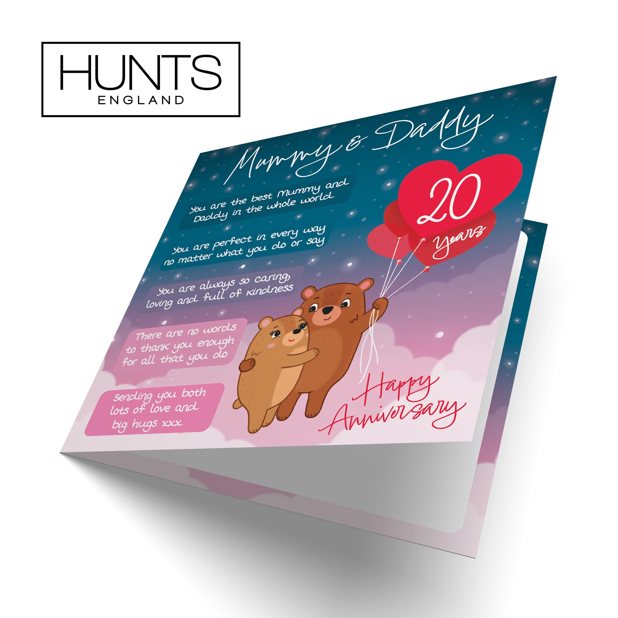 Hunts England - Mummy And Daddy 20th Anniversary Card - Starry Night - Cute Bears - Verse 20th Anniversary Card For Mummy And Daddy - Happy 20th Anniversary Poem Card For Parents - Image 4