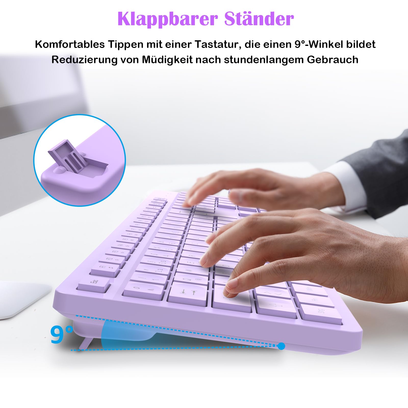 LeadsaiL K786 zestaw bezprzewodowej klawiatury, klawiatury i myszy, niemiecki układ klawiatury radiowej z myszką, ciche naciśnięcie klawiszy, 2,4 GHz z odbiornikiem USB Nano 2 w 1, do
