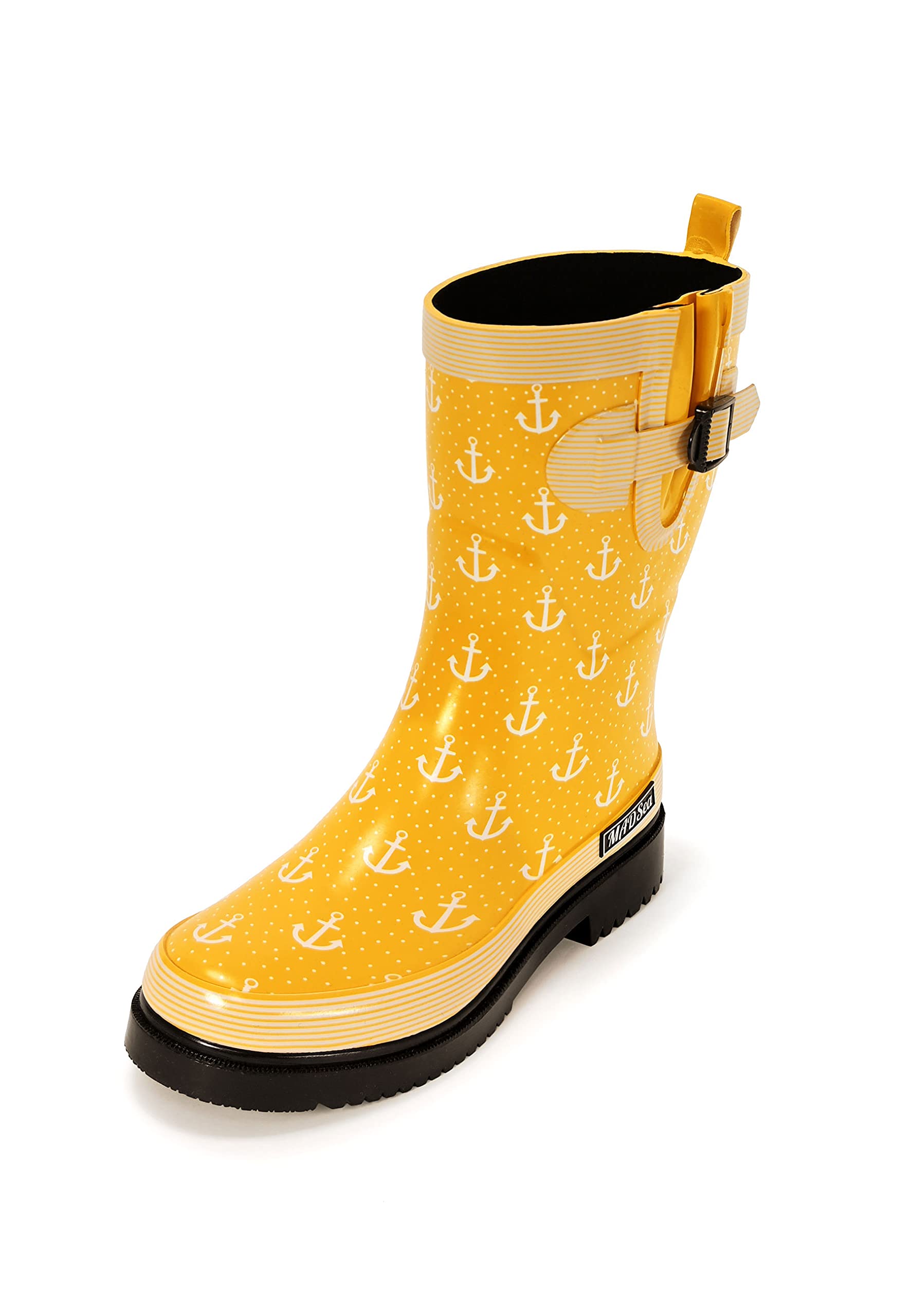 MADSea Botas de agua para mujer Ocean Anchor de media caña | Botas de lluvia impermeables con pliegue elástico para jardín con diseño de ancla