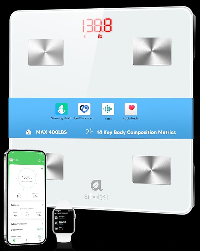 arboleaf Smart Scale for Body Weight and Fat, Bluetooth Digital Bathroom Scale