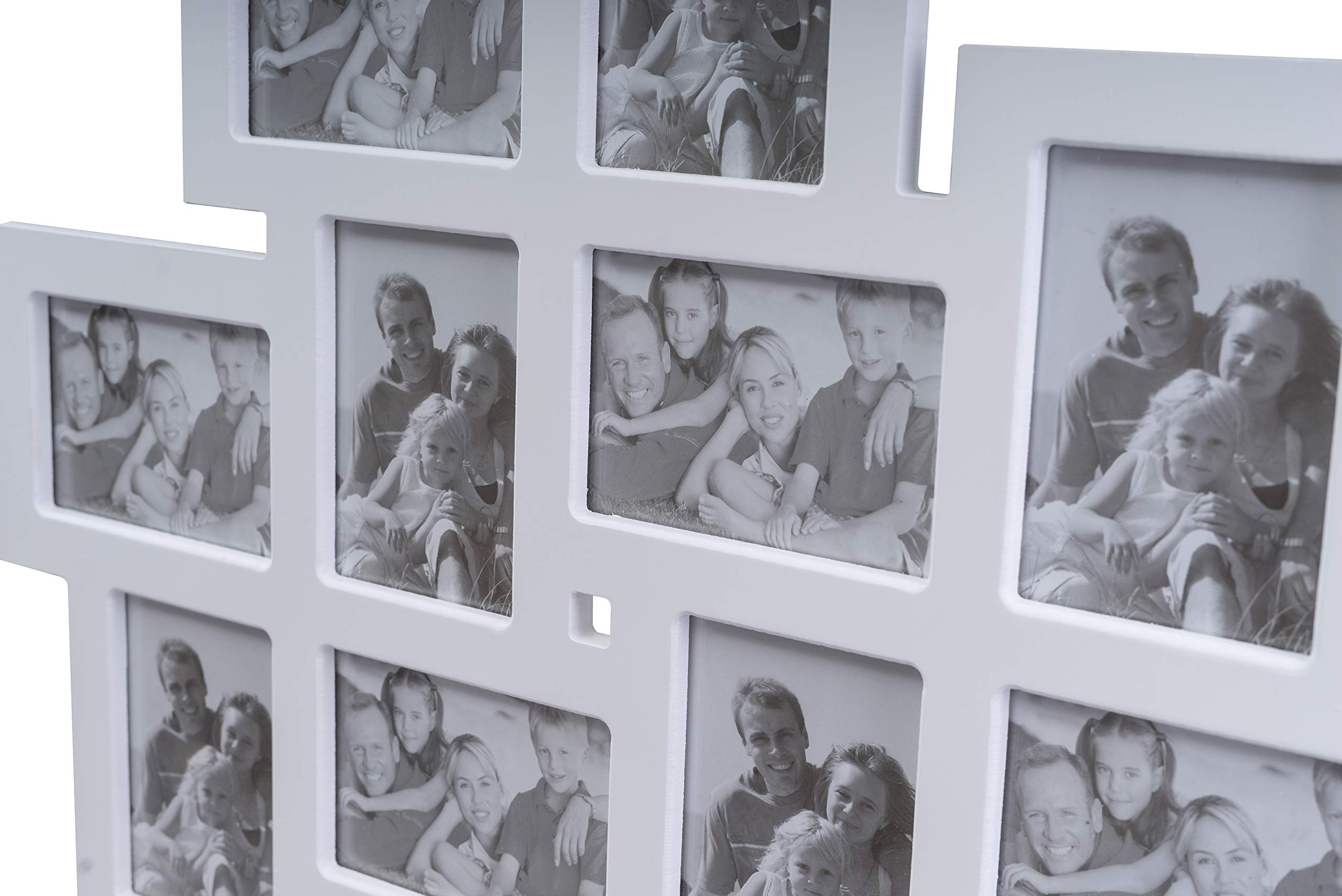 Elbmöbel Bilderrahmen Collage Weiß - Fotorahmen für 12 Fotos aus Holz | Fotocollage Wand aus MDF für Bilder in 10x15 & 15x21 cm, Mehrfachrahmen 62 x 62 cm, Modernes Design, Fertig Montiert