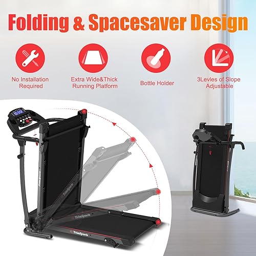 Miniatura 2 de MonSports Cinta de correr plegable portátil con inclinación para correr y caminar, caminadora con monitor LCD, máquina de ejercicios de fitness para