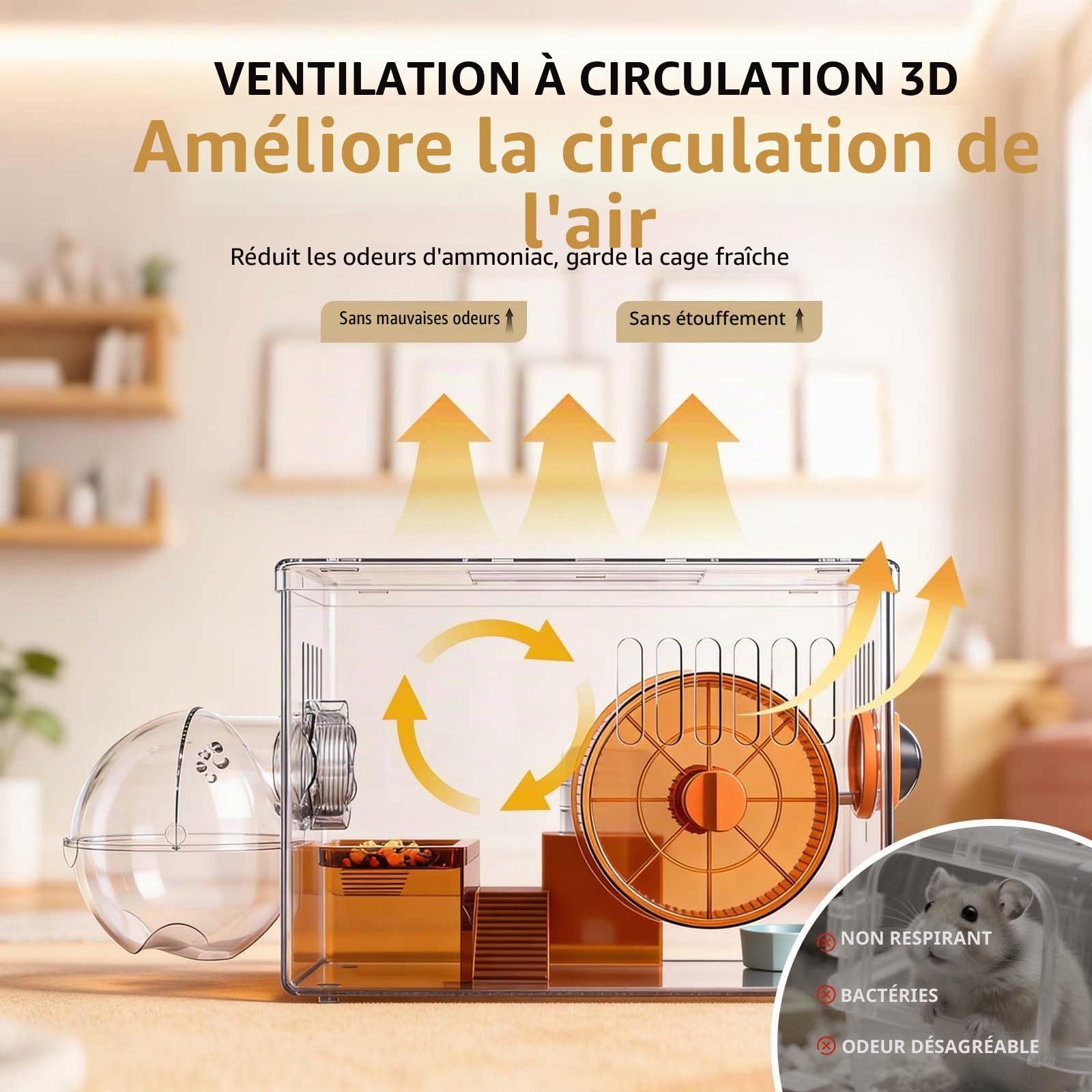 360° Panoramique Ventilation Cage Hamster avec 7 Accessoires | 2 Couches Cage Hamster,31.5x21.5x20.5cm,Cage Hamster Russe avec Roue D'exercice,Salle Bain,Rampe,Cabine,pour Souris, Hamsters